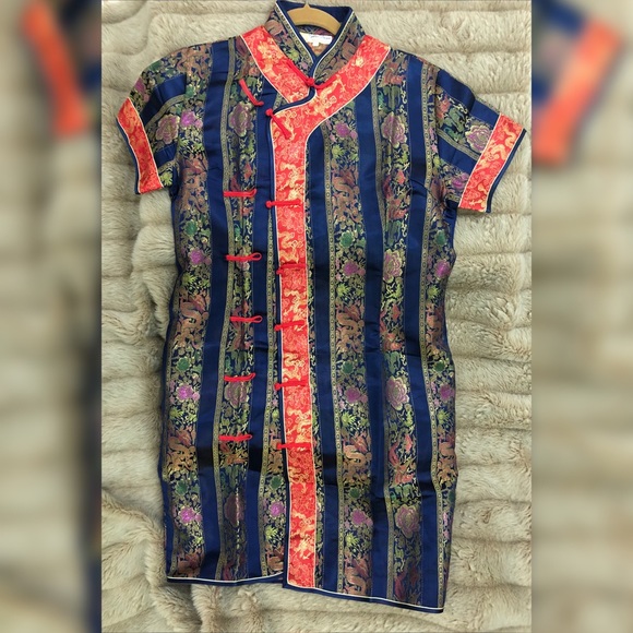 Qipao Silk Traditional Chinese Form Fit Dress - Picture 1 of 6